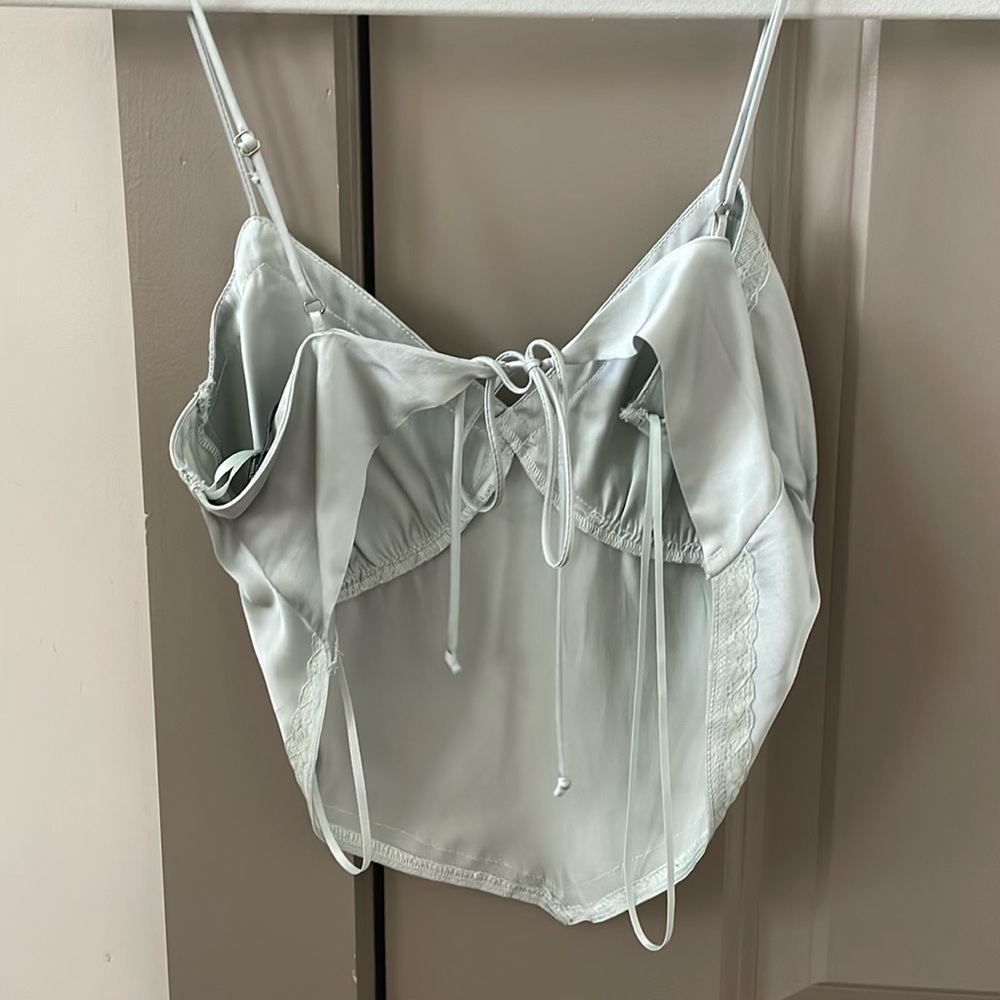 American Threads silk cropped tank top with tie back